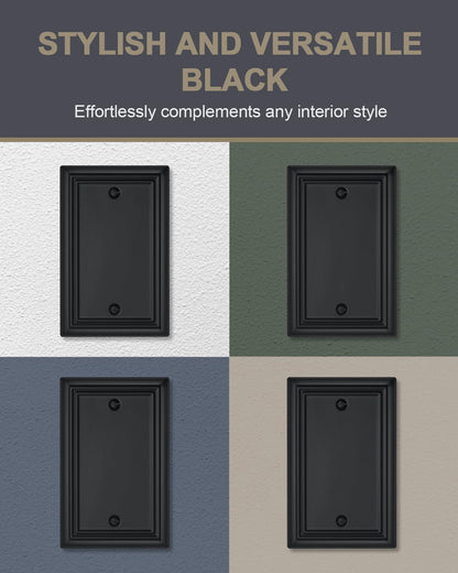 2-Pack Black Blank Wall Plates, No Device Blank Outlet Covers, Metal Electrical Covers for Unused Outlets/Switches, 3.15''*4.88'', Midsize