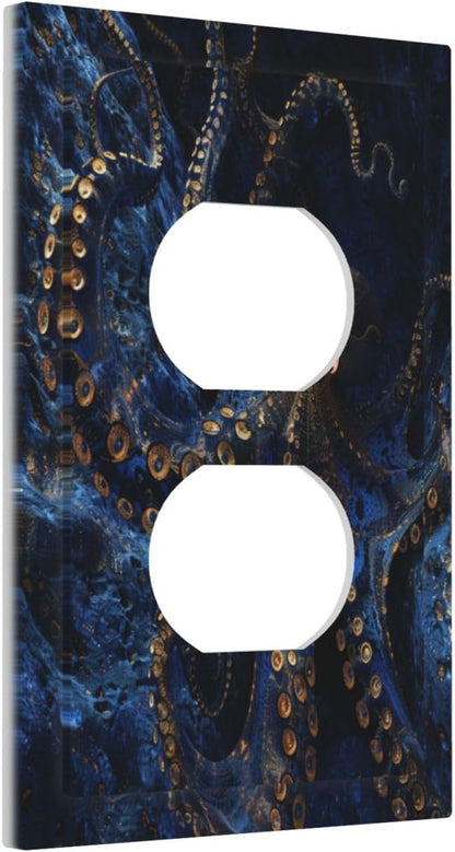 Decorative Outlet Covers Horror Night Blue Ocean Evil Octopus 1 Gang Duplex Light Switch Cover Plate Wall Plates for Electrical Outlets Switchplate Faceplate for Bathroom Home Decor