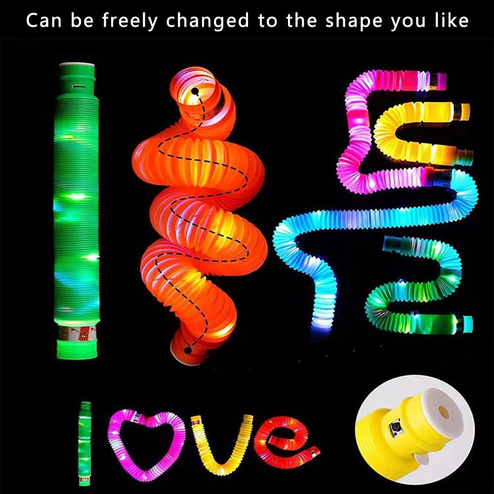 LED Light Up Pop Tubes Glow Sticks, Fidget Sensory Toys, Glow in The Dark Christmas Party Supplies Goodie Bag Stuffers for Boys Girls Birthday Party Carnival Return Gifts (5pcs)