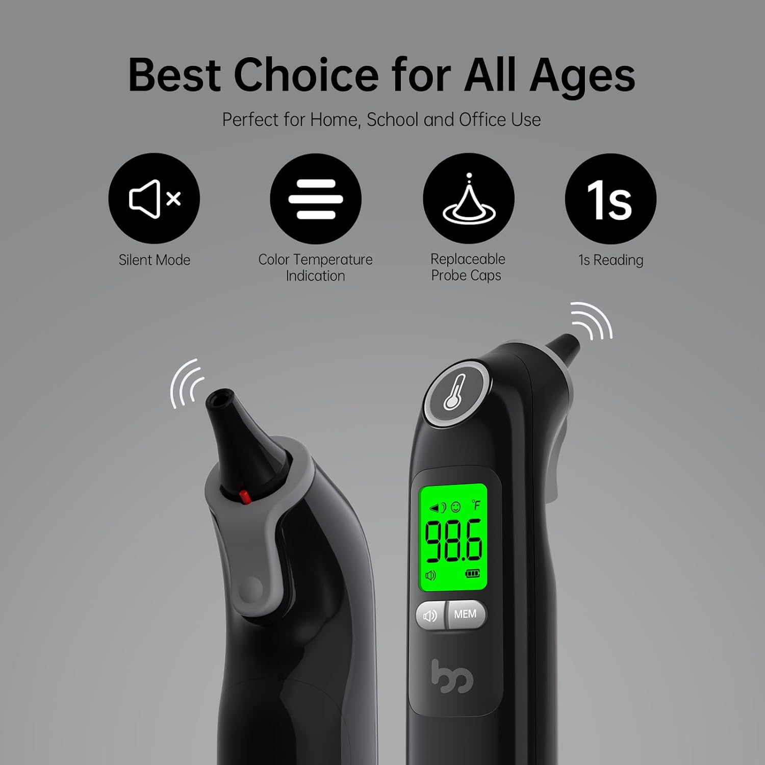 Ear Thermometer, Highly Accurate Ear Thermometer for Kids, Adults and Babies, 30 Memory Recall, 1s