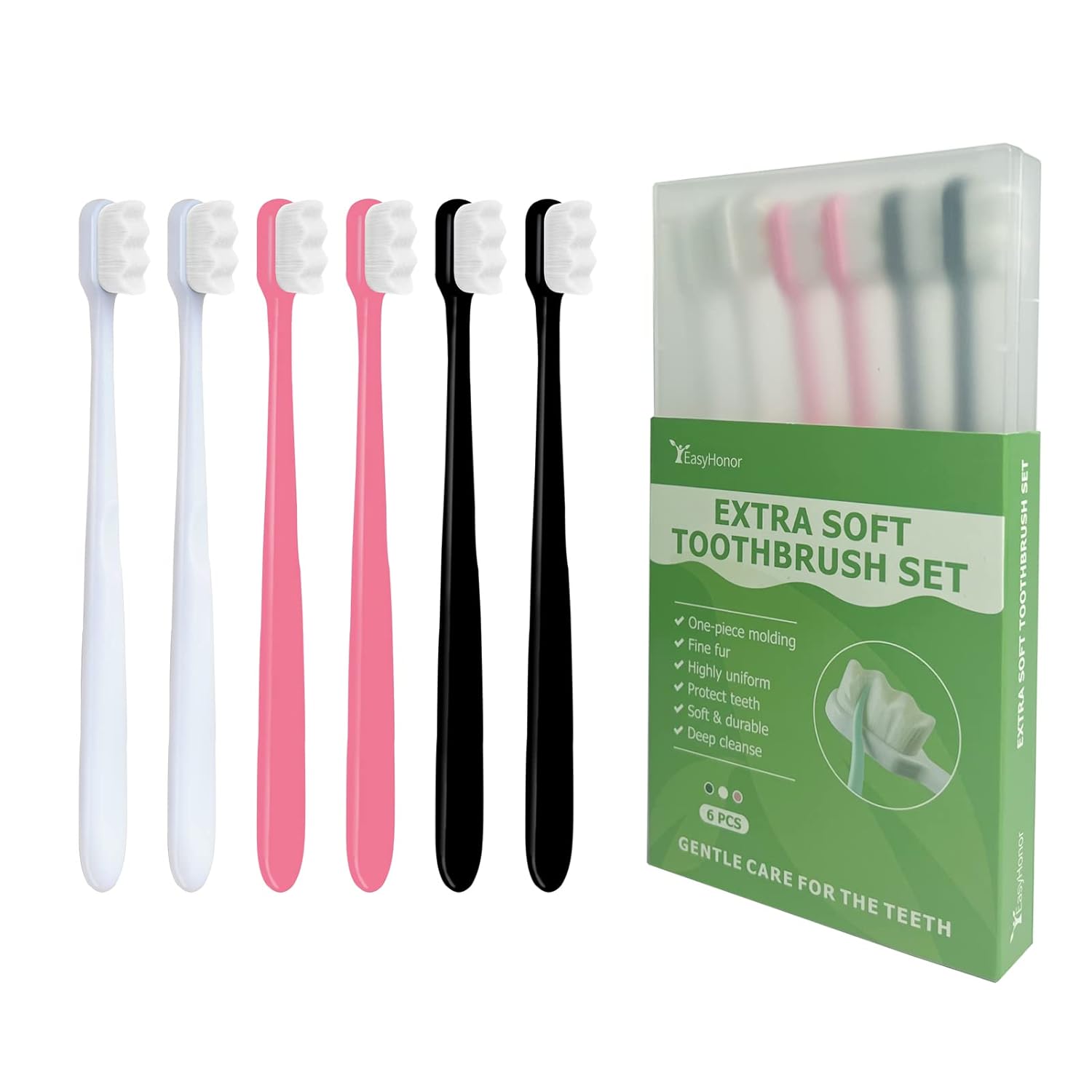 EasyHonor Extra Soft Toothbrush for Sensitive Gums,Micro Fur Manual Toothbrush, 20000 Soft Floss