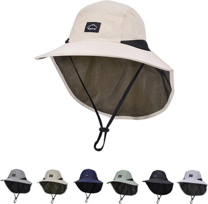 Outdoor Kids Sun Hat with Neck Flap UPF 50+ Quick Dry Beach Hats for Baby Boys Girls Age 2-12 Years Adjustable