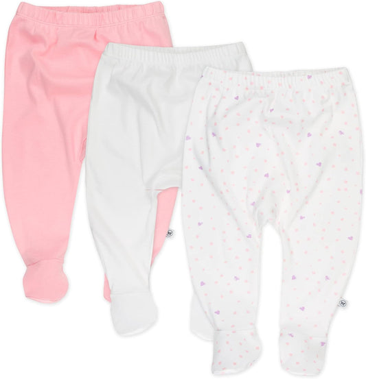 HonestBaby 3-pack Footed Pants Roomy Fit Pull on Bottoms 100% Organic Cotton for Infant Baby Boys, Girls, Unisex