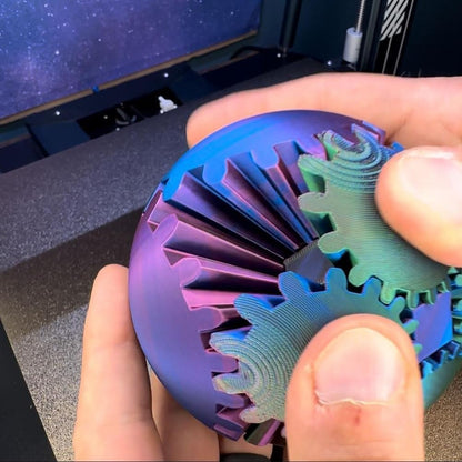 Gear Ball 3D Printed Gear Ball Fidget Toy, Gear Ball Fidget Toy, Perfect for Stress and Anxiety Relaxing fidget Toy, Desk Toy - Ideal for Sensory Needs and Autism (Laser Red Blue)