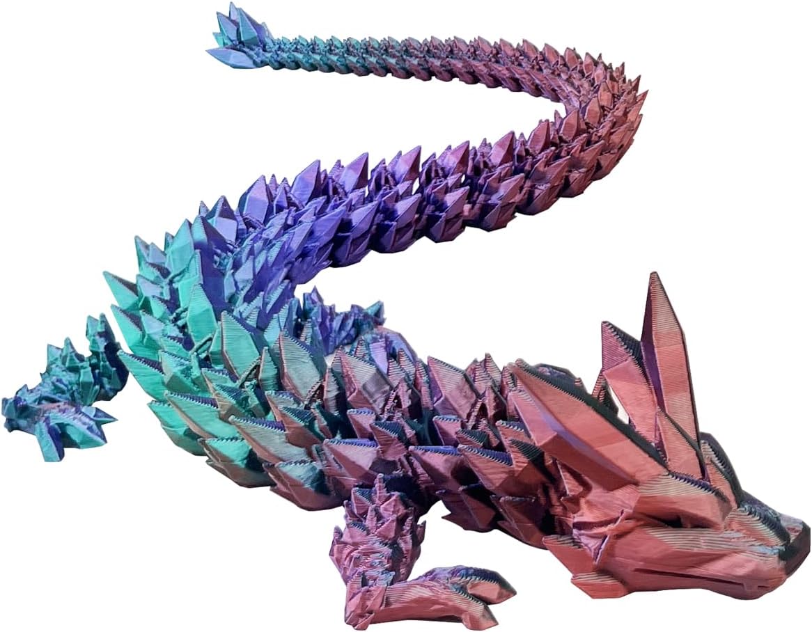 3D Printed Dragon with Dragon Egg 16.5'' Articulated Dragon Crystal Dragon Fidget Dragon Egg Toys Executive Desk Toys (Green Purple Copper, Dragon Only)