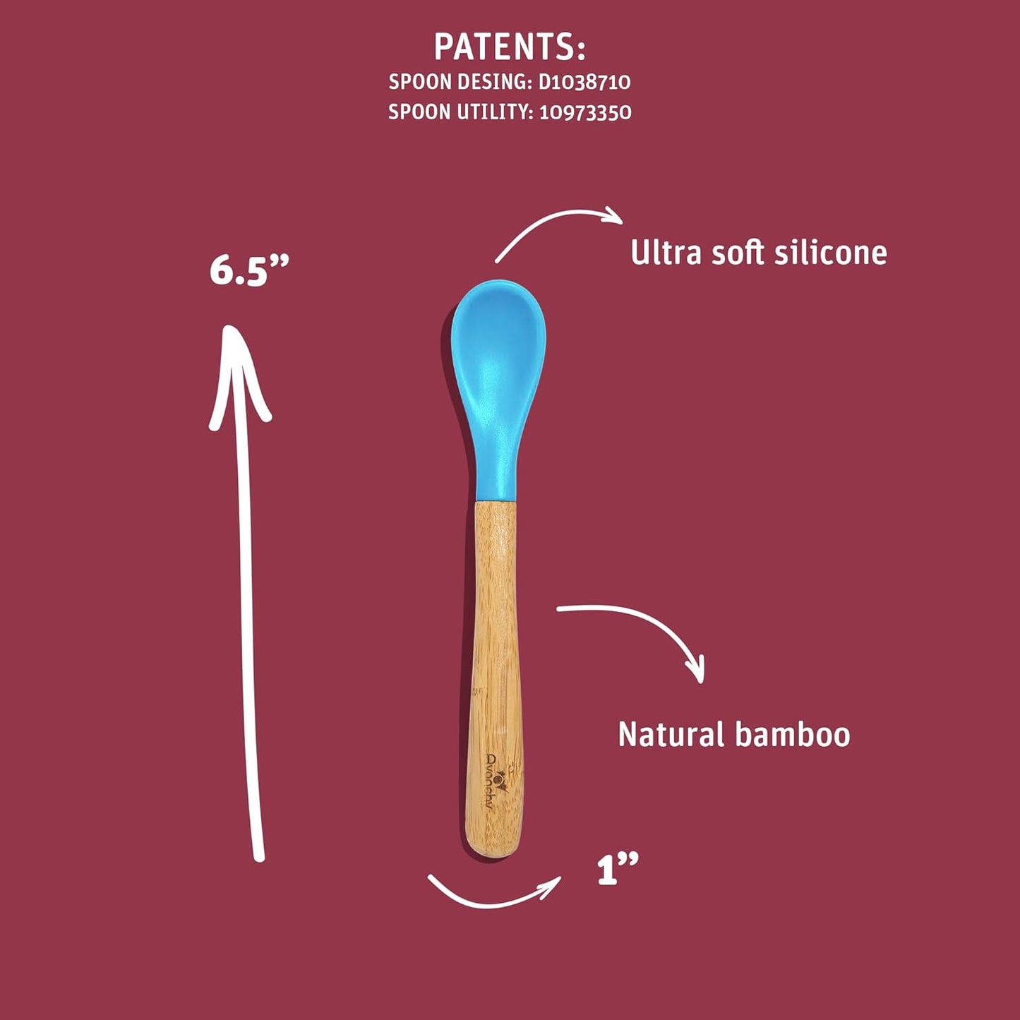Avanchy Bamboo & Silicone Infant Training Spoons, BPA Free - Soft Tip, Easy on Gums, First Stage Feeding Utensils for Baby-Led Weaning, Self-Feeding, Yellow