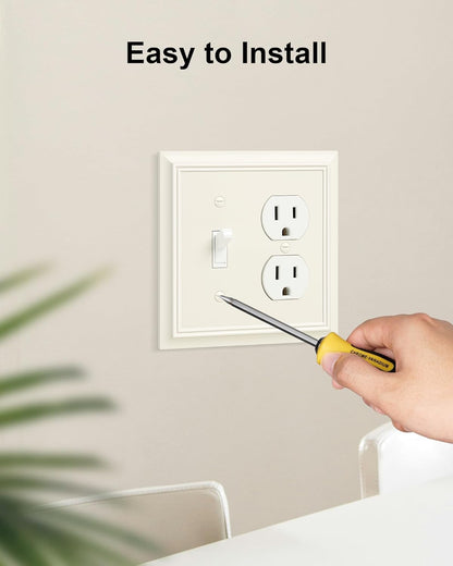 2-Pack Combo Toggle/Duplex Light Switch Cover Plate, Light Almond Outlet Cover Plate, Natural Bamboo Fiber Decorative Wall Receptacle Cover for Electrical Outlets, Light Switch