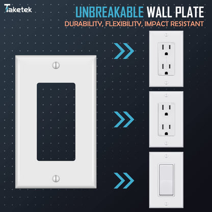 Decorator Wall Plates, Paddle Light Switch Covers, Wall Plates for Rocker Light Switches or Receptacle Outlets, Electrical Decora Faceplate Cover, Single Gang Wallplate, White, 10 Pack