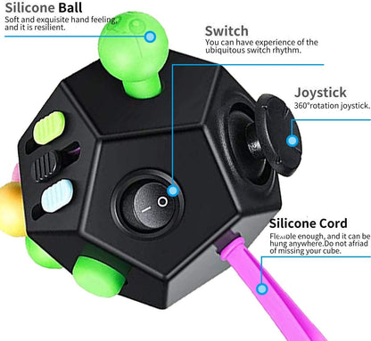 12 Sides Cube Toys,Fidget Toys Relieves Stress and Anxiety for Kids,Teens and Adults with ADD,OCD,ADHD,Autism (Black / B2)