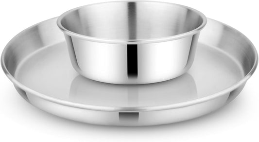 Children's 304 18/8 Stainless Steel Dinnerware Set | 1 Plate (21 cm) and 1 Bowl (10 ounces) | Matte Finish | 100% BPA Free | Non-Toxic | Dishwasher Safe