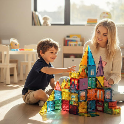 Anbalulu Magnetic Tiles 100PCS with 2 Cars, Set for Kids Ages 3-9