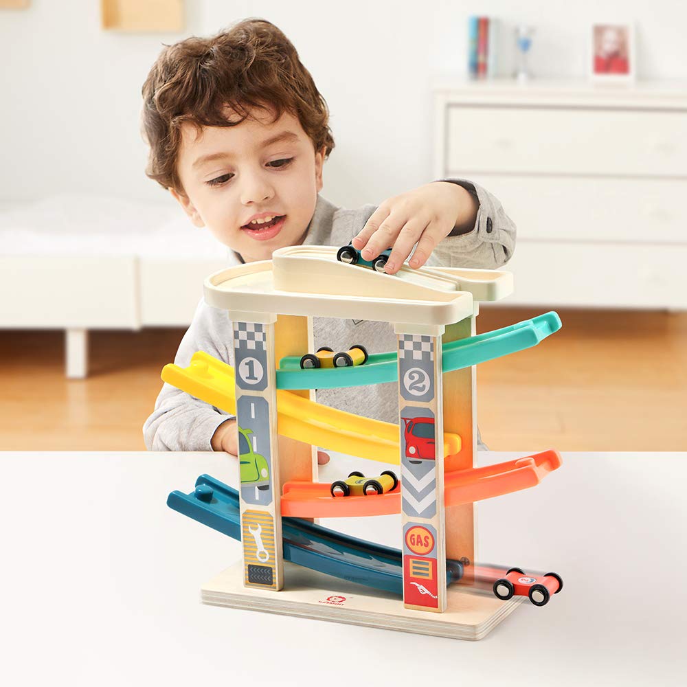 TOP BRIGHT Toddler Toys for 2 Year Old Boy, Wooden Car Ramp Race Track Set