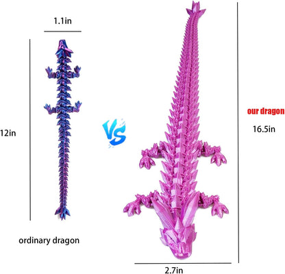 2PCS 16.5inches 3D Printed Dragon,Fidget Toy Dragon for Autism/ADHD, Executive Desk Toys,Home Office Decor (red/Purple)