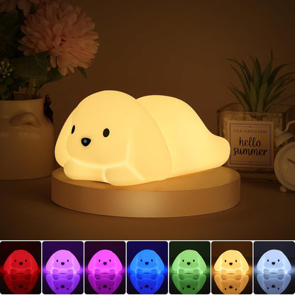 Tremdwoto Dog Night Light for Kids,Cute Colorful Night Light Baby Girl Squishy Night Light Lamp 1/3 Hour Timer Puppy Light Dimmable Nursery Lamp Nightlight Gift for Boys and Girls Kawaii Bedroom Decor