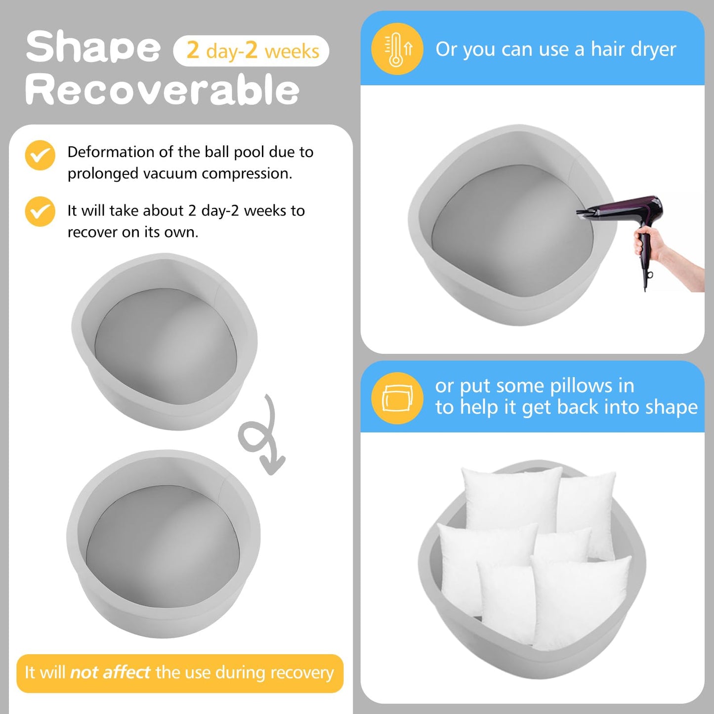 SHJADE Foam Ball Pit, 47.2"x 13.8" Large Ball Pits for Toddlers-Grey