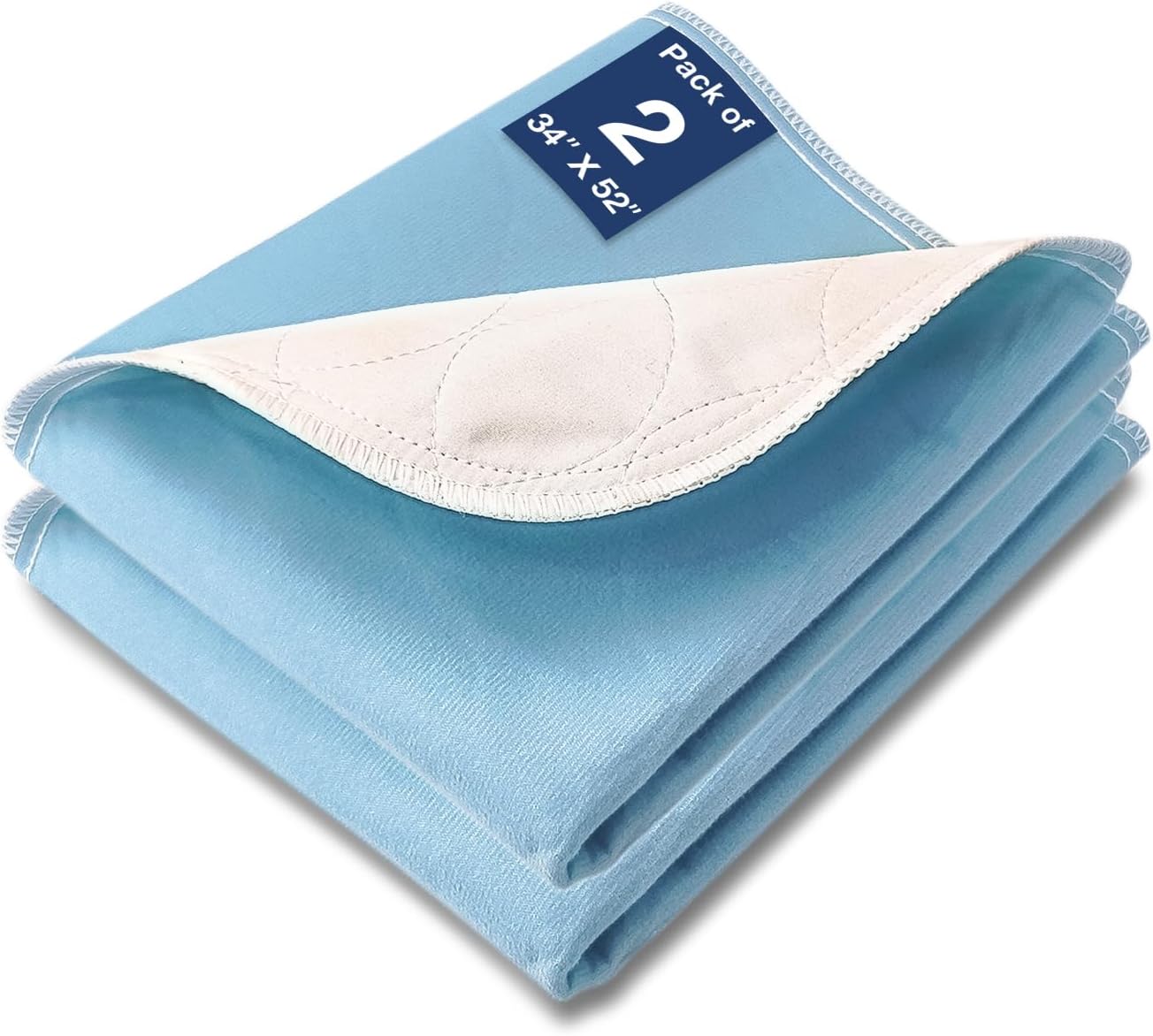 Bed Pads Washable Waterproof, 34" x 52" (2 Pack) Incontinence Bed Pads, Waterproof Bed Pad & Pee