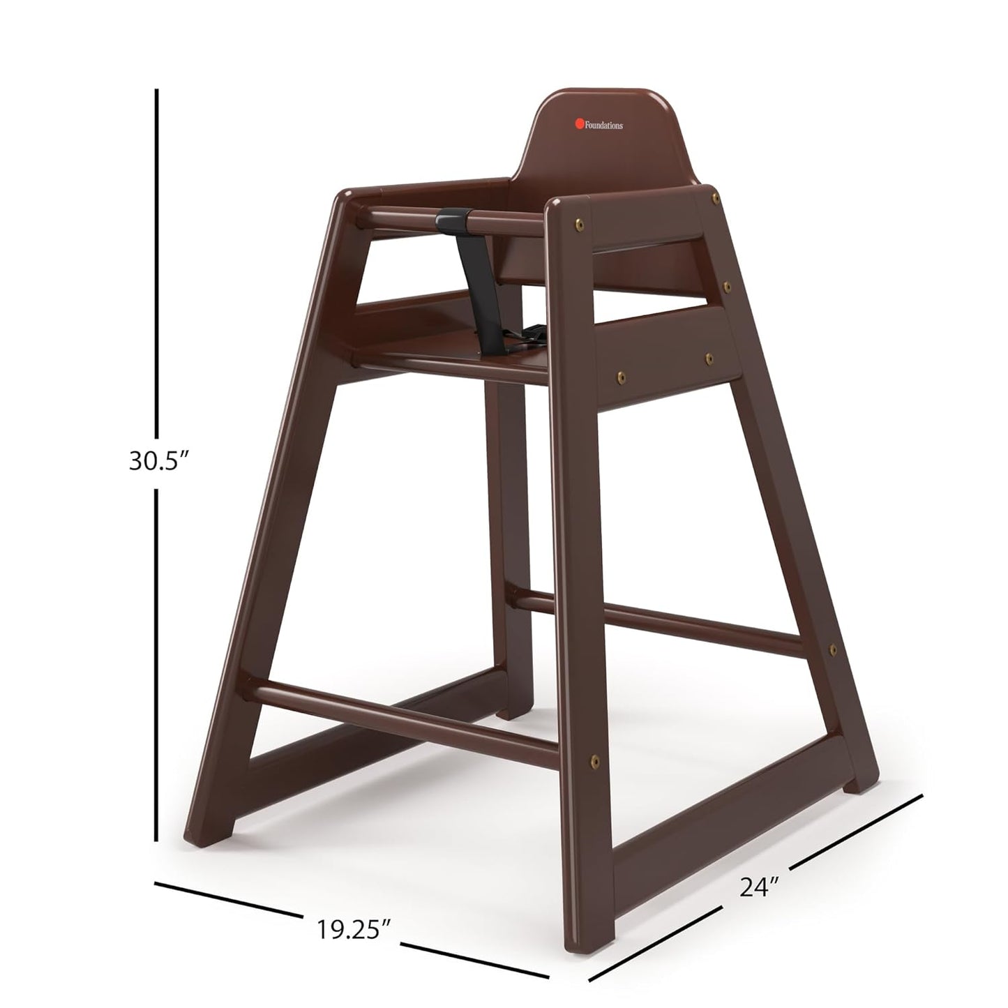 Foundations Neat Seat Wood Highchair for Restaurants, Easy to Clean, “No-tip” Feet, 3-point Safety