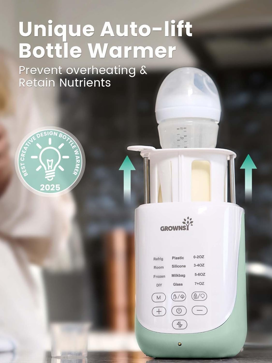 GROWNSY Nutri Bottle Warmer with Innovative Auto-Lift Feature, 10-in-1 Fast Baby Bottle Warmer with