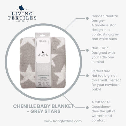 Living Textiles Grey Stars Chenille Soft Baby Blanket Reversible Premium Cozy Fabric for Best