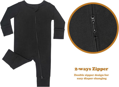 GUISBY Long Sleeve Cotton Pajamas Footless Baby Bodysuits with Zipper and Mittens 3-Pack for Boys Girls