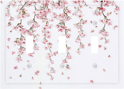 Decorative Switch Plates Sakura Plant Floral Pink Flowers 3 Gang Wall Plate Triple Toggle Light Switch Cover Faceplate Electrical Wall Panels For Bed Room Living Room Decor