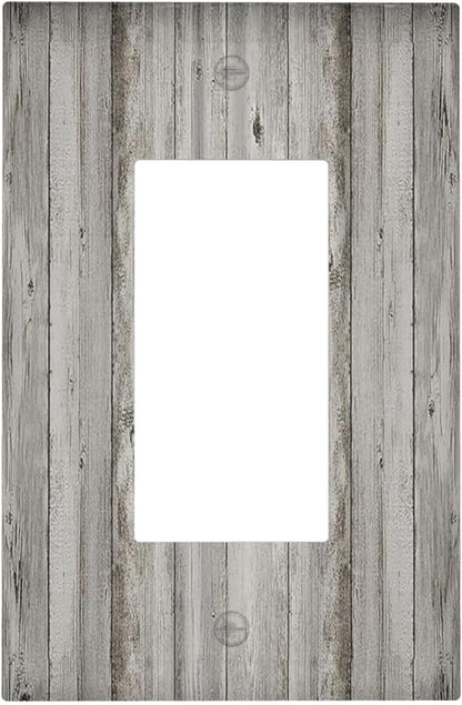 Decorative Outlet Covers Farmhouse Rustic Grey Barn Door Wood 1 Gang Single Rocker Light Switch Cover Plate Wall Plates GFCI Faceplate for Bedroom Cabin Decor