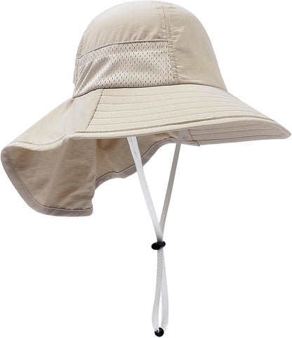 CHUNG Baby Sun Protection Hat Summer Toddler Adjustable UPF 50+ Wide Brim Neck Flap Beach Caps Boys Girls 1-12 Years Kids