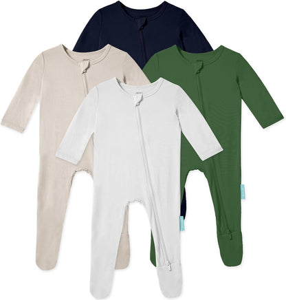 Baby Zipper Footie Pajamas, Supersoft Bamboo Rayon Baby Footed Pjs Boy Girl 0-3-6-9-18-24 Month Coverall Sleepers