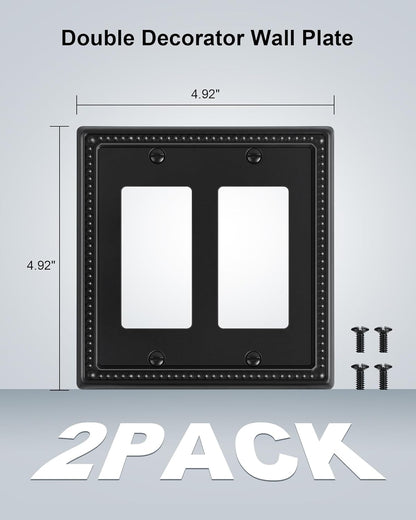 2-Pack Triple Toggle Light Switch Cover Plate, Pearls Decorative Switch Plate Covers, Black 3 Gang Metal Wall Plate, Corrosion Resistant