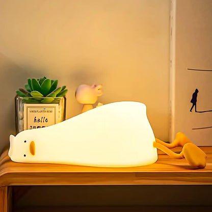 Cute Duck Night Light, Rechargeable Fun Lying Flat Duck Lamp, LED Squishy Animal Novelty Lamp, 3-Level Dimmable Nursery Nightlight for Kids Breastfeeding, Teen Boy Girl Bedside Decor