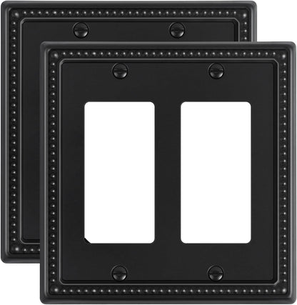 2-Pack Triple Toggle Light Switch Cover Plate, Pearls Decorative Switch Plate Covers, Black 3 Gang Metal Wall Plate, Corrosion Resistant