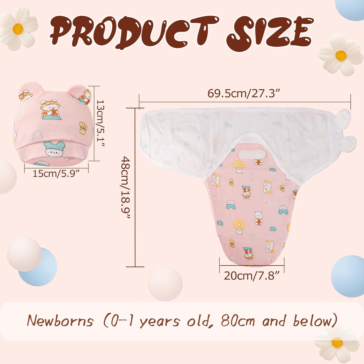Baby Swaddle Sleep Sacks with Hats for 0-3 Months Baby Swaddle Blanket Wrap Newborn Swaddles Sack