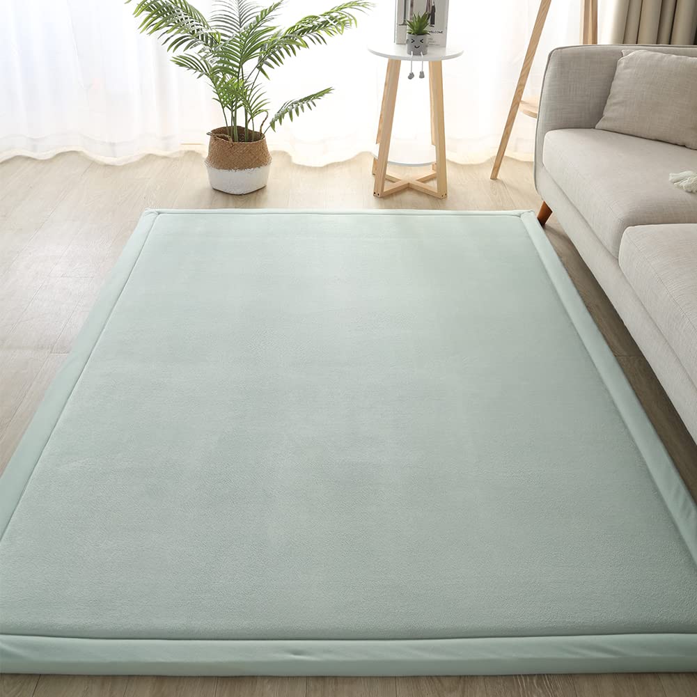 Loartee Coral Velvet Crawling Rugs (4'11"x6'7", Light Green) for Toddler Children Play Area Rugs Yoga Mat Exercise Pads Carpet