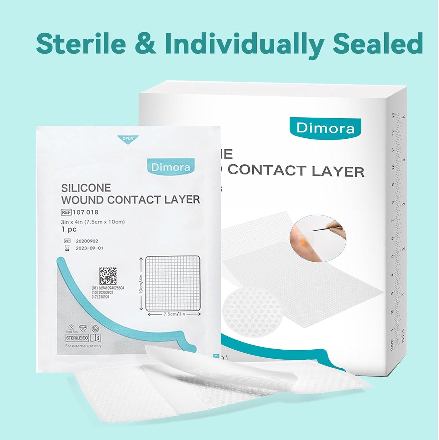 Dimora Silicone Wound Contact Layer, Non-adhering Dressing, Transparent Wound Dressing Pads, 3in x