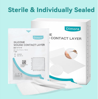 Dimora Silicone Wound Contact Layer, Non-adhering Dressing, Transparent Wound Dressing Pads, 3in x