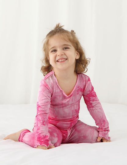 Jimonda Kids Soft Rayon From Bamboo Sleepwear Long Sleeve Boys Girls Pajama Outdoor 2-Piece tops&pant Casual sets Tie Dye PJ