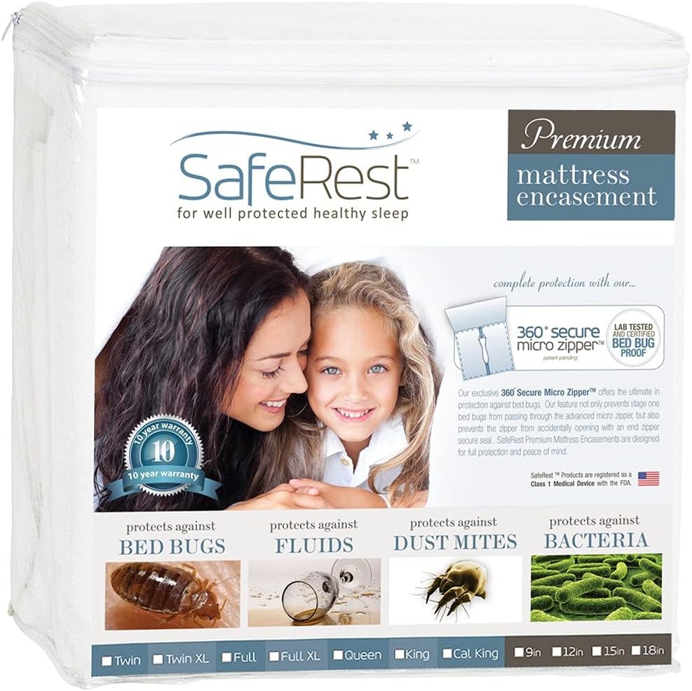 SafeRest Zippered Mattress Protector - Premium 15-18 Inch Waterproof Mattress Cover for Bed - Breathable & Noiseless Washable Mattress Encasement - Calking