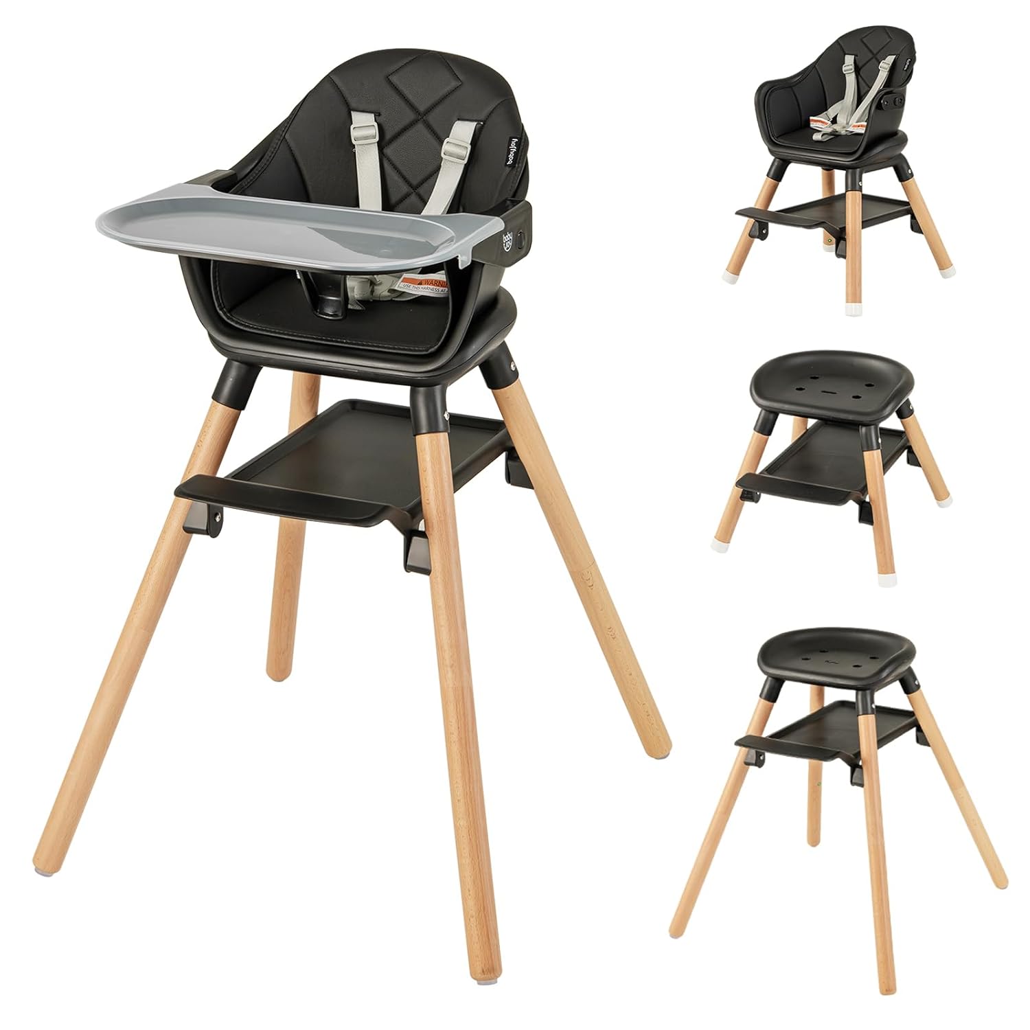 BABY JOY Baby High Chair, 6 in 1 Convertible Wooden High Chair for Babies & Toddlers with