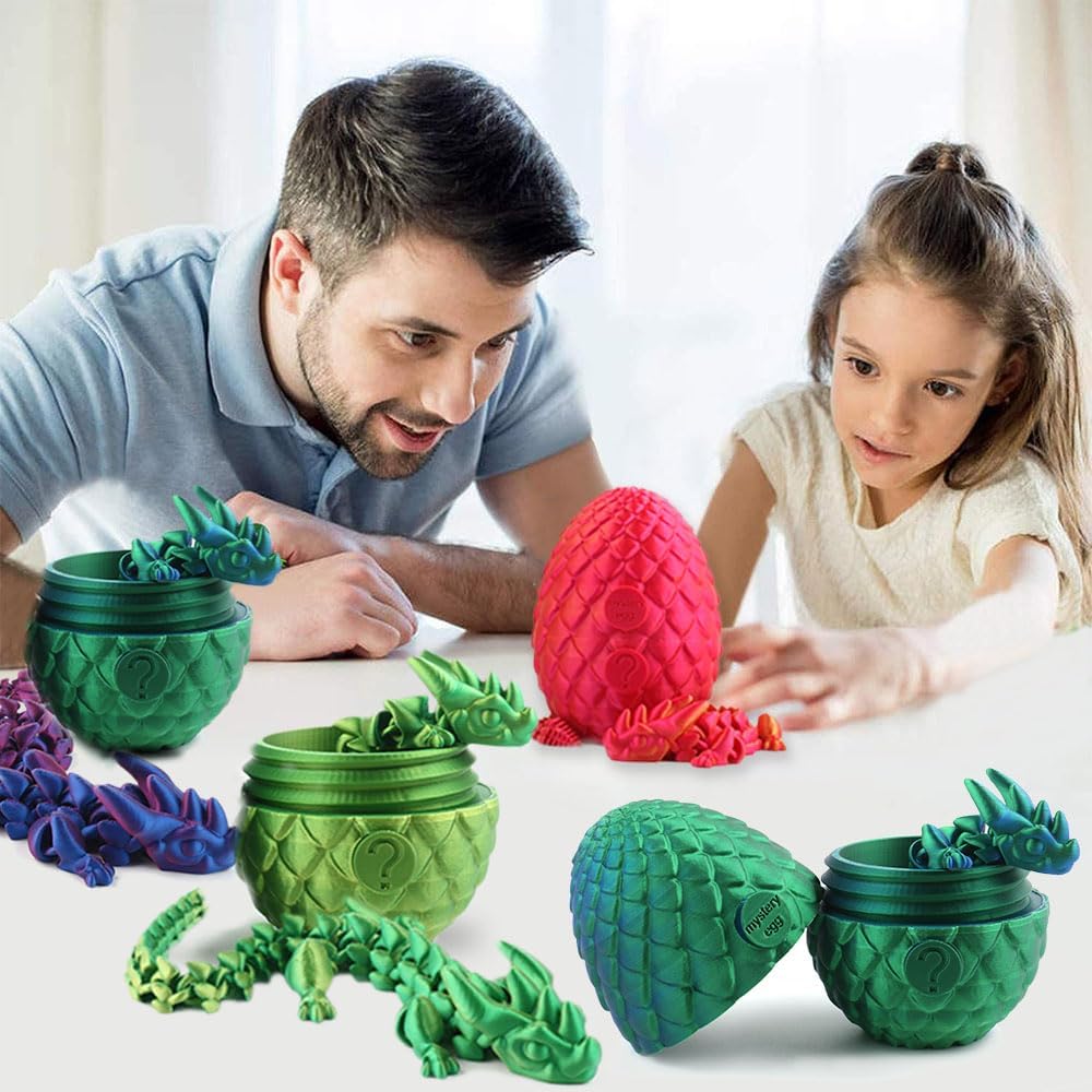 Easter Egg, 3D Printed Articulated Crystal Dragon with Egg, Flexible Joints Surprise Crystal Dragon Fidget Toy for Autism/ADHD, Home Office Decor Executive Desk Toys Gift for Kids Adults (Green)