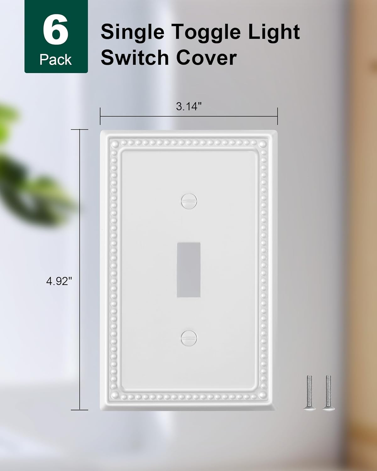 6-Pack Single Toggle Light Switch Cover Plate, Pearls Decorative Switch Plate Covers, Pure White 1