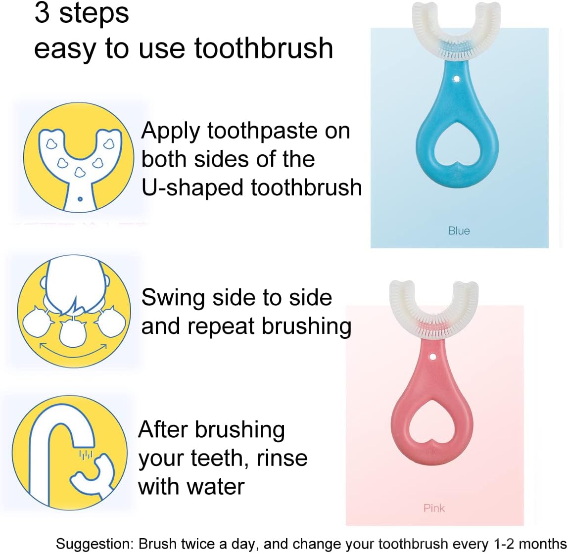 2 Pcs U-Shaped Kids Toothbrush, Premium Soft Manual Training Toothbrush for Kids 2-6 Years Old.