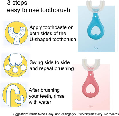 2 Pcs U-Shaped Kids Toothbrush, Premium Soft Manual Training Toothbrush for Kids 2-6 Years Old.