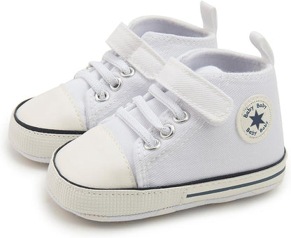 Unisex Baby Girls Boys Canvas High-top Shoes, Newborn Infant Anti-Slip Soft Sole Frist Walking Breathable Sneakers