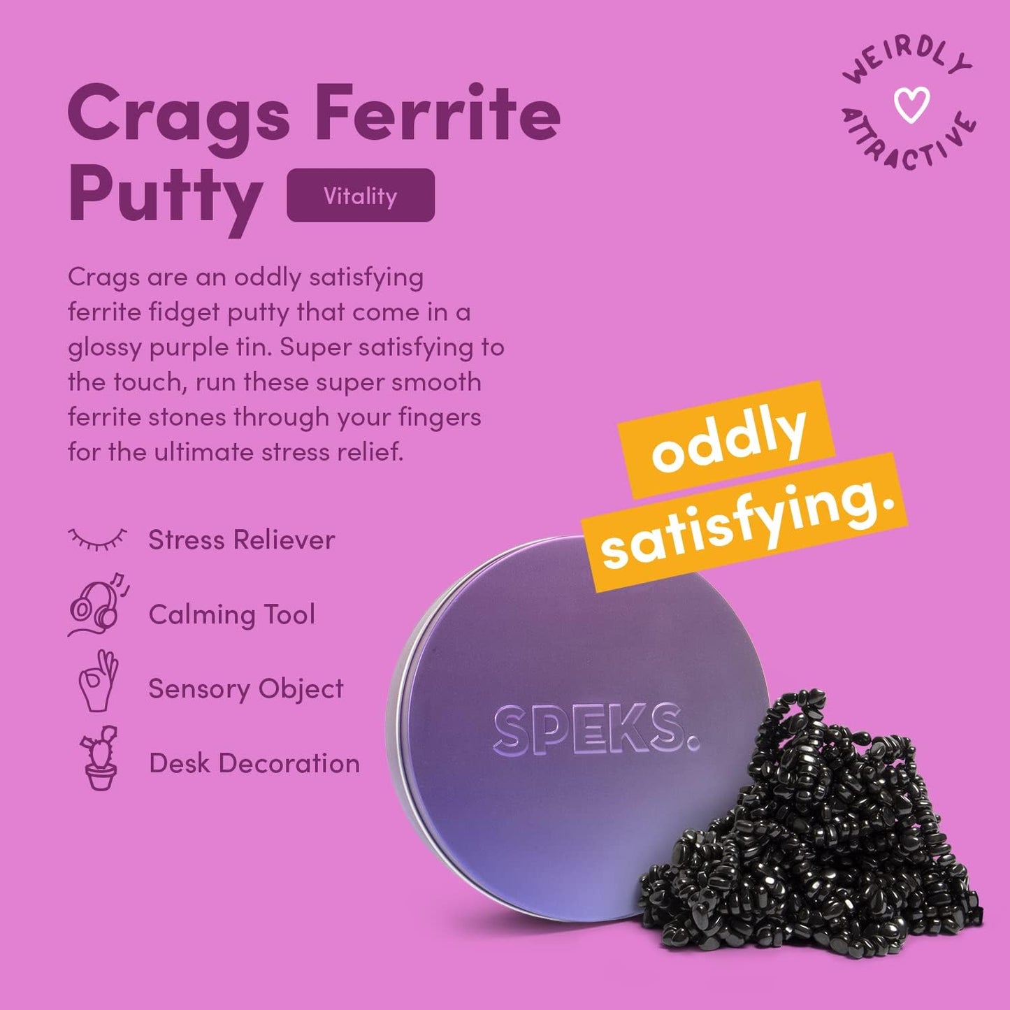Speks Crags Ferrite Putty | Over 500 Smooth Ferrite Stones in a Metal Tin | Fun Quiet Fidget Toys for Adults and ADHD Desk Toys for Office | Vitality, Medium