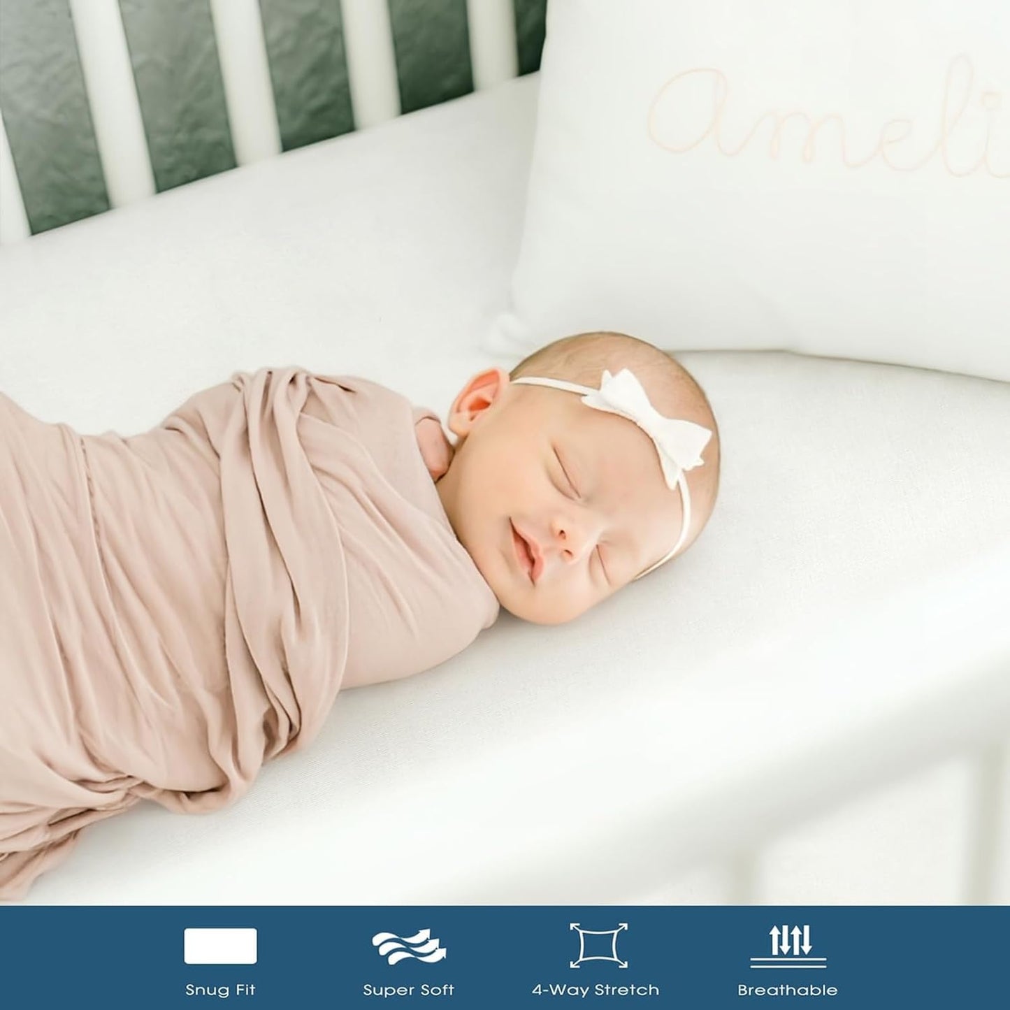 GRSSDER Mini Crib Sheets Fitted, Pack and Play Sheets 2 Pack, Ultra Soft Stretchy Pack N Play
