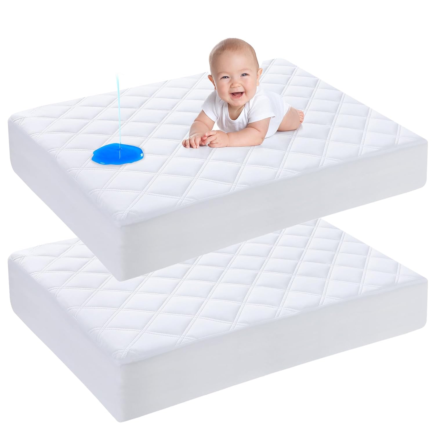 Yoofoss Waterproof Pack and Play Mattress Protector 2 Pack, Quilted Pack and Play Mattress Pad