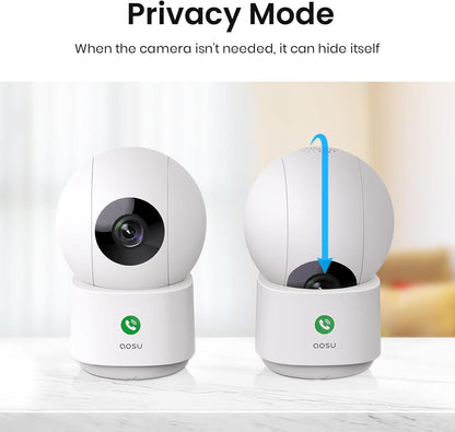 AOSU 2K Security Camera Indoor, Baby Monitor Pet Camera One-Touch Call, Smart Motion Tracking, IR Night Vision, Compatible with Alexa, 2 Pack