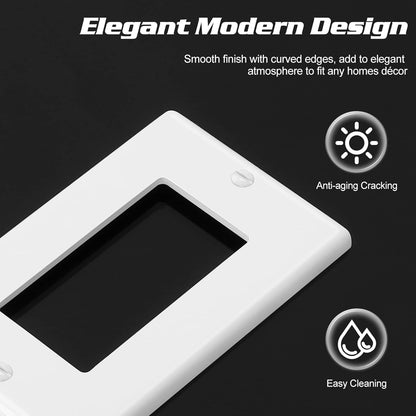 Decorator Wall Plate 1-Gang Light Switch Plate Outlet Cover,Unbreakable Polycarbonate Thermoplastic, White (10-Pack, Single Decorator-White)