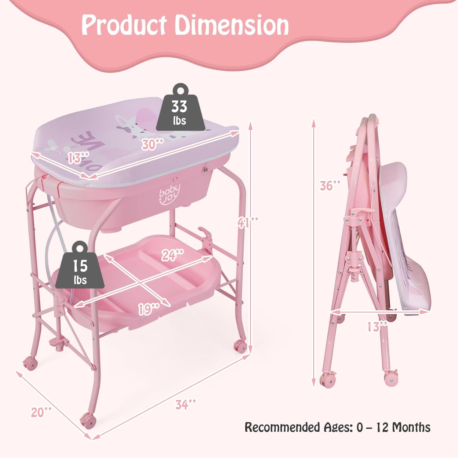 BABY JOY Baby Bathtub with Changing Table, Foldable Infant Diaper Changing Station with Storage
