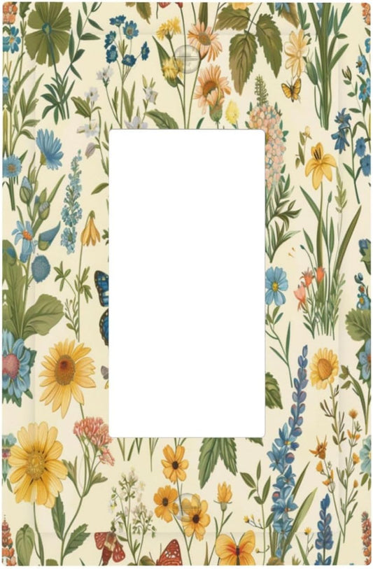 Decorative Outlet Covers Rustic Plant Garden Leaf Flower Butterfly 1 Gang Single Decora GFCI Device Light Switch Covers Plate 1 Rocker Wall Plate Jumbo Faceplate for Bedroom Home Decor